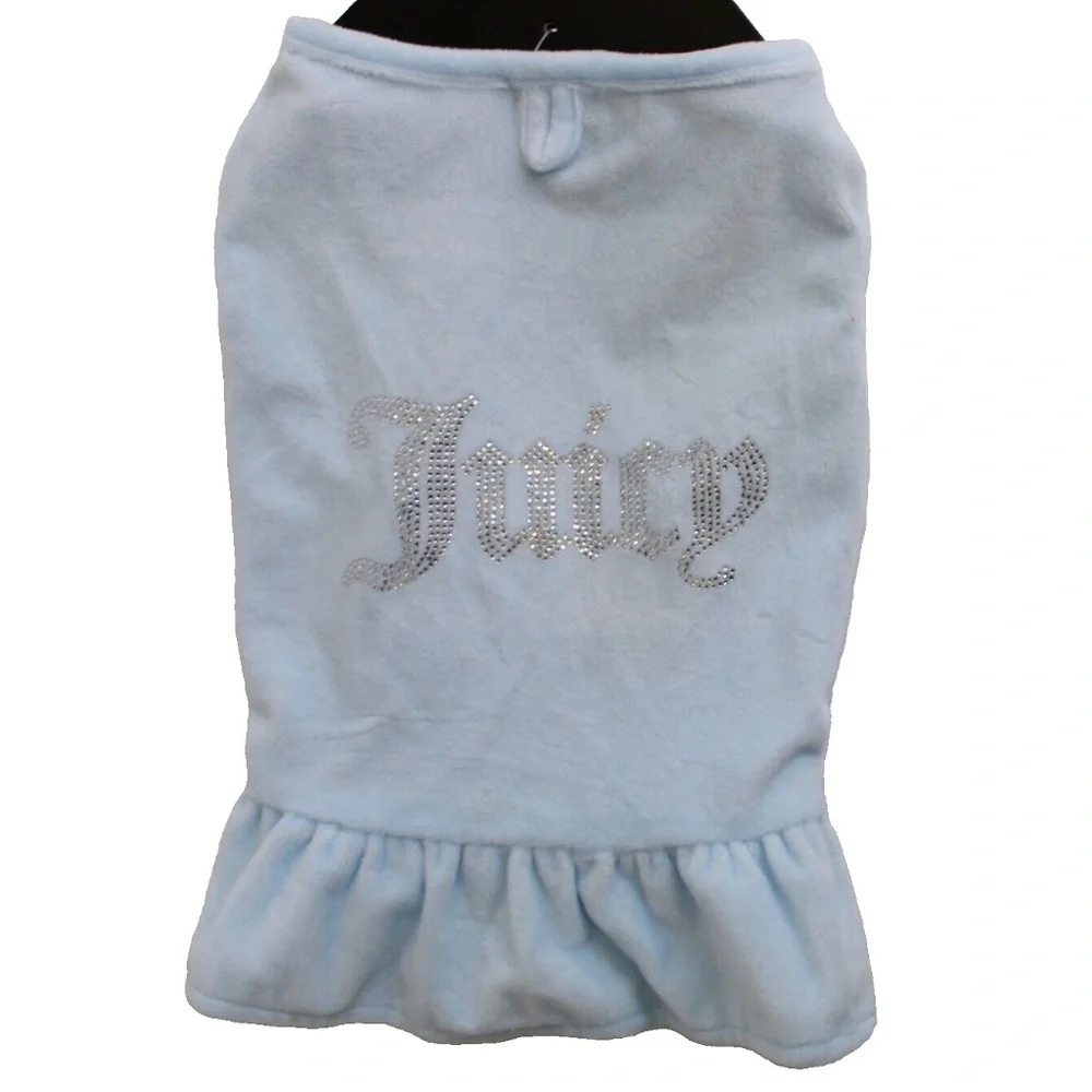 Juicy Couture Blue Terry Velour Bling Dress Pet Dog Apparel Size M/L NEW